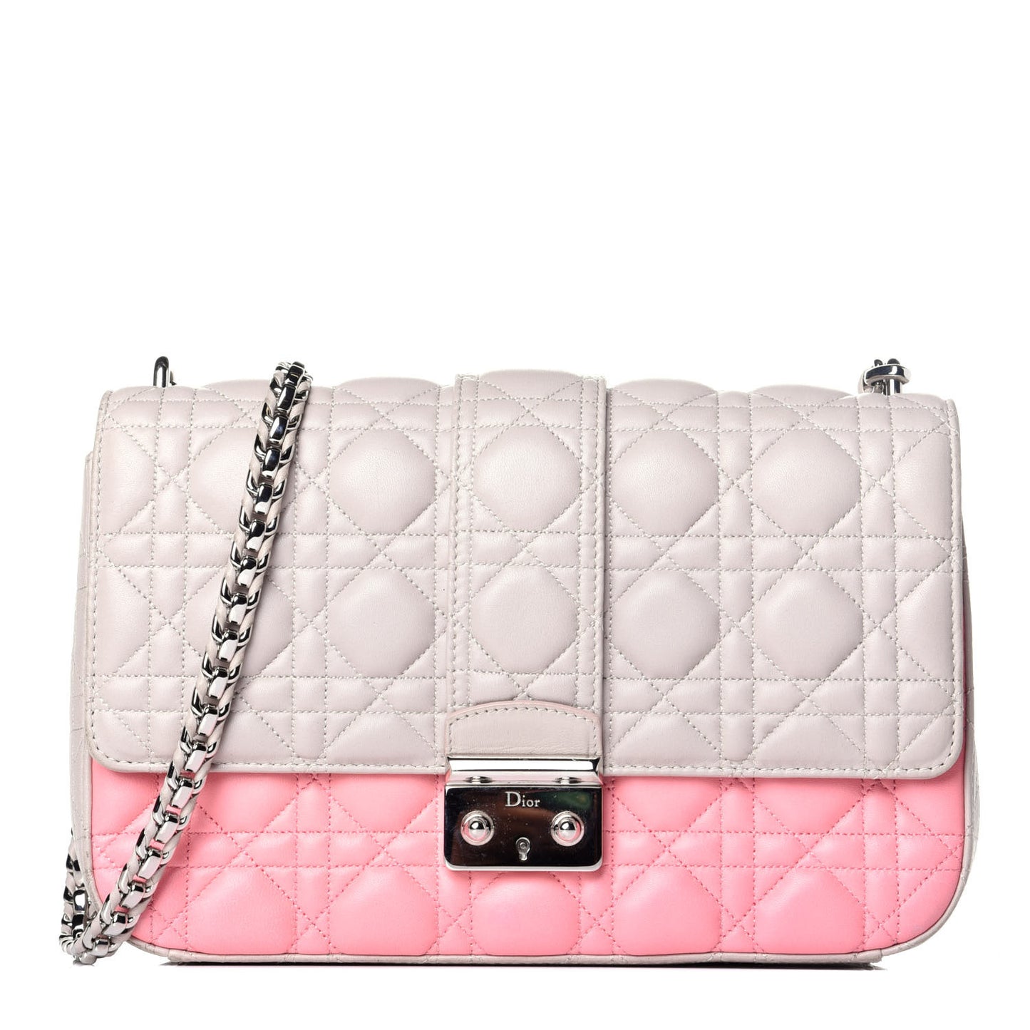Lambskin Cannage Medium Miss Dior Flap Pink Grey