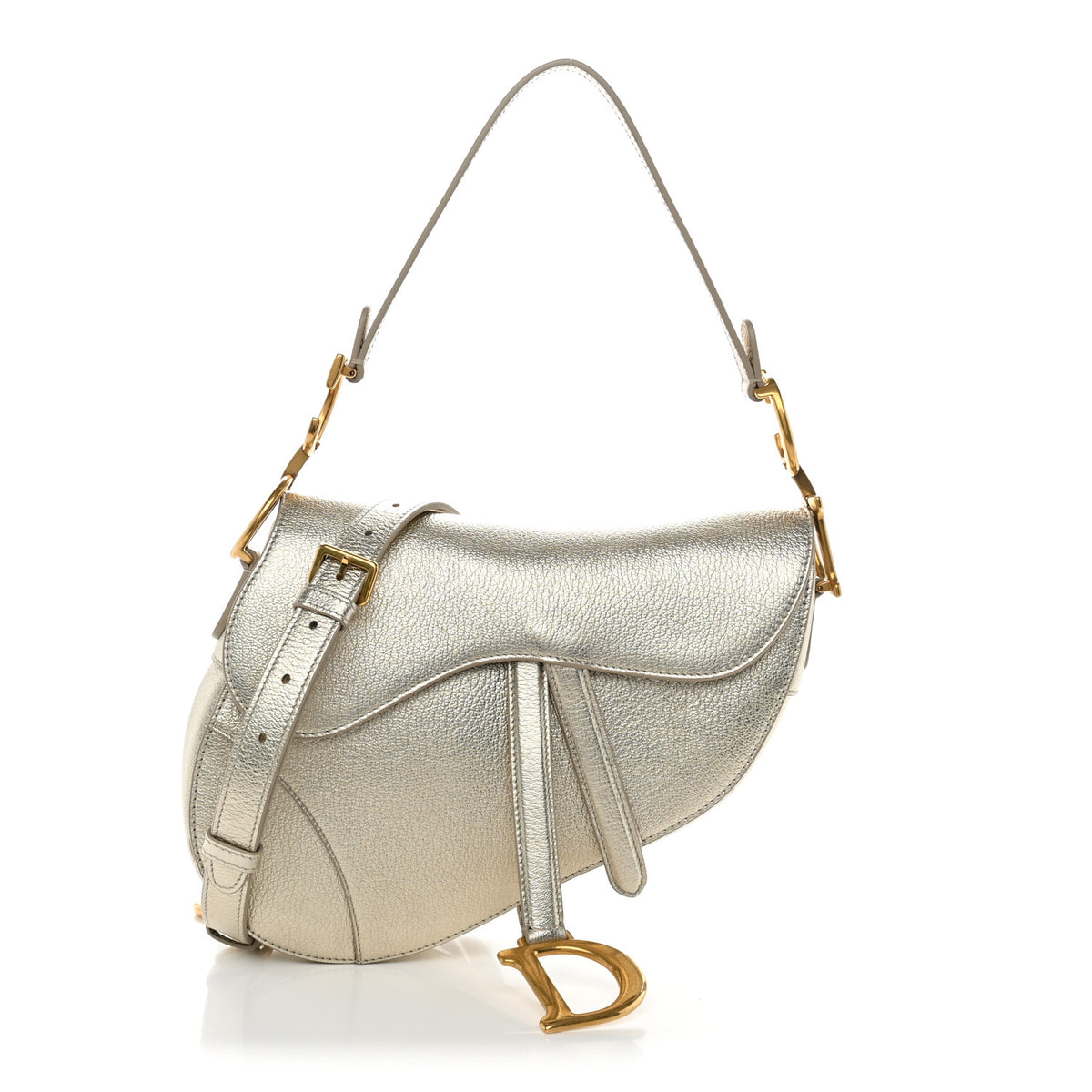 Metallic Goatskin Saddle Bag With Strap Gold