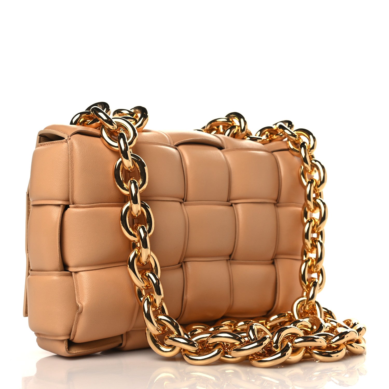 Bottega Veneta Lambskin Maxi Intreccio Padded Chain Cassette Crossbody Bag Caramel 3 of 9