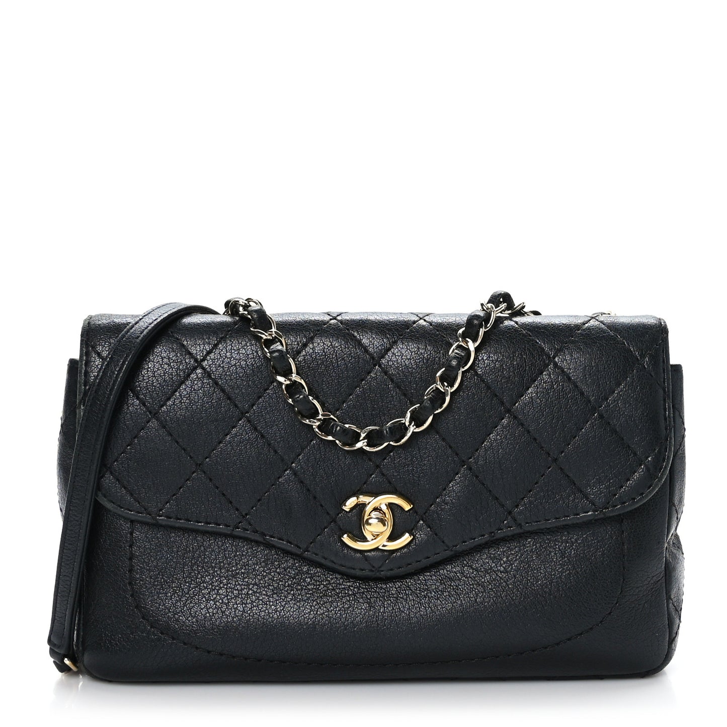 Goatskin Quilted Coco Curve Flap Messenger Flap Black