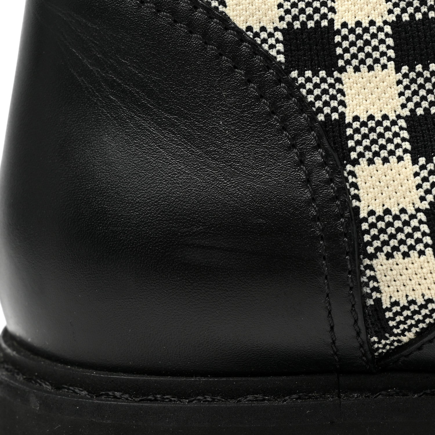 Fendi Vitello Stretch Fabric FF Vichy Rockoko Biker Boots 38.5 Black Crema Tobacco 12 of 13