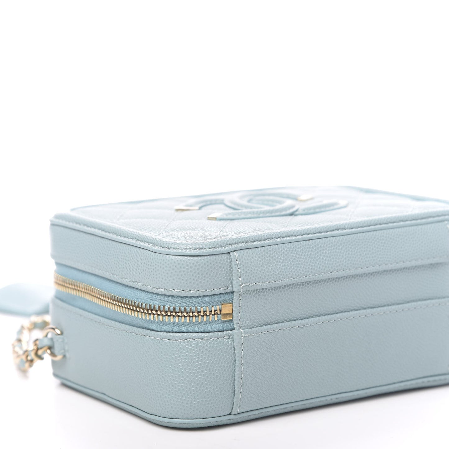 Caviar Quilted Small CC Filigree Vanity Case Light Blue