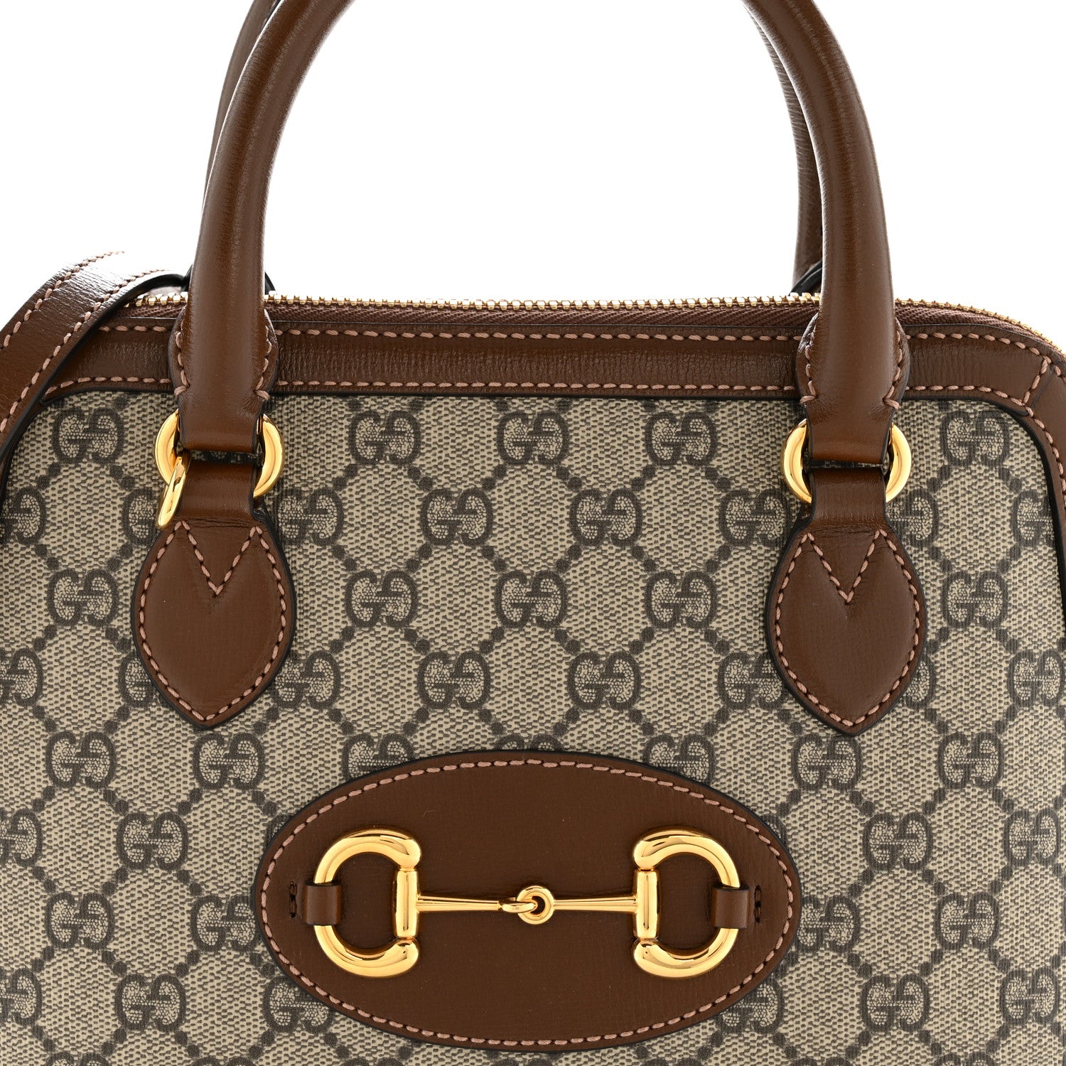 Gucci GG Supreme Monogram Azalea Calfskin Small Horsebit 1955 Top Handle Bag Beige Ebony Brown Sugar 8 of 13