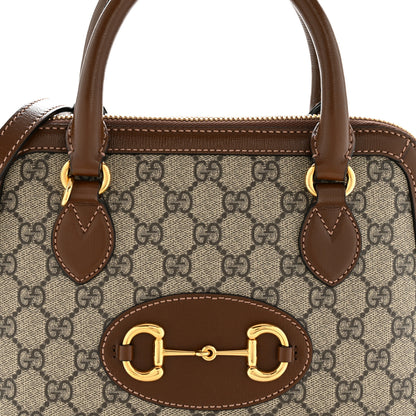 Gucci GG Supreme Monogram Azalea Calfskin Small Horsebit 1955 Top Handle Bag Beige Ebony Brown Sugar 8 of 13