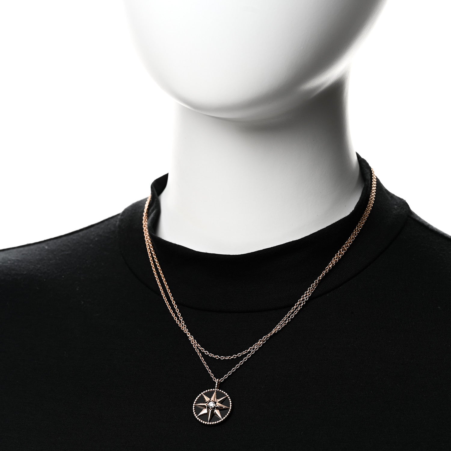 Christian Dior 18K Rose Gold Diamond Black Onyx Rose Des Vents Medallion Necklace 2 of 7