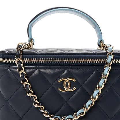 Chanel Lambskin Quilted Small Top Handle Vanity Case With Chain Dark Blue Light Blue 8 of 11