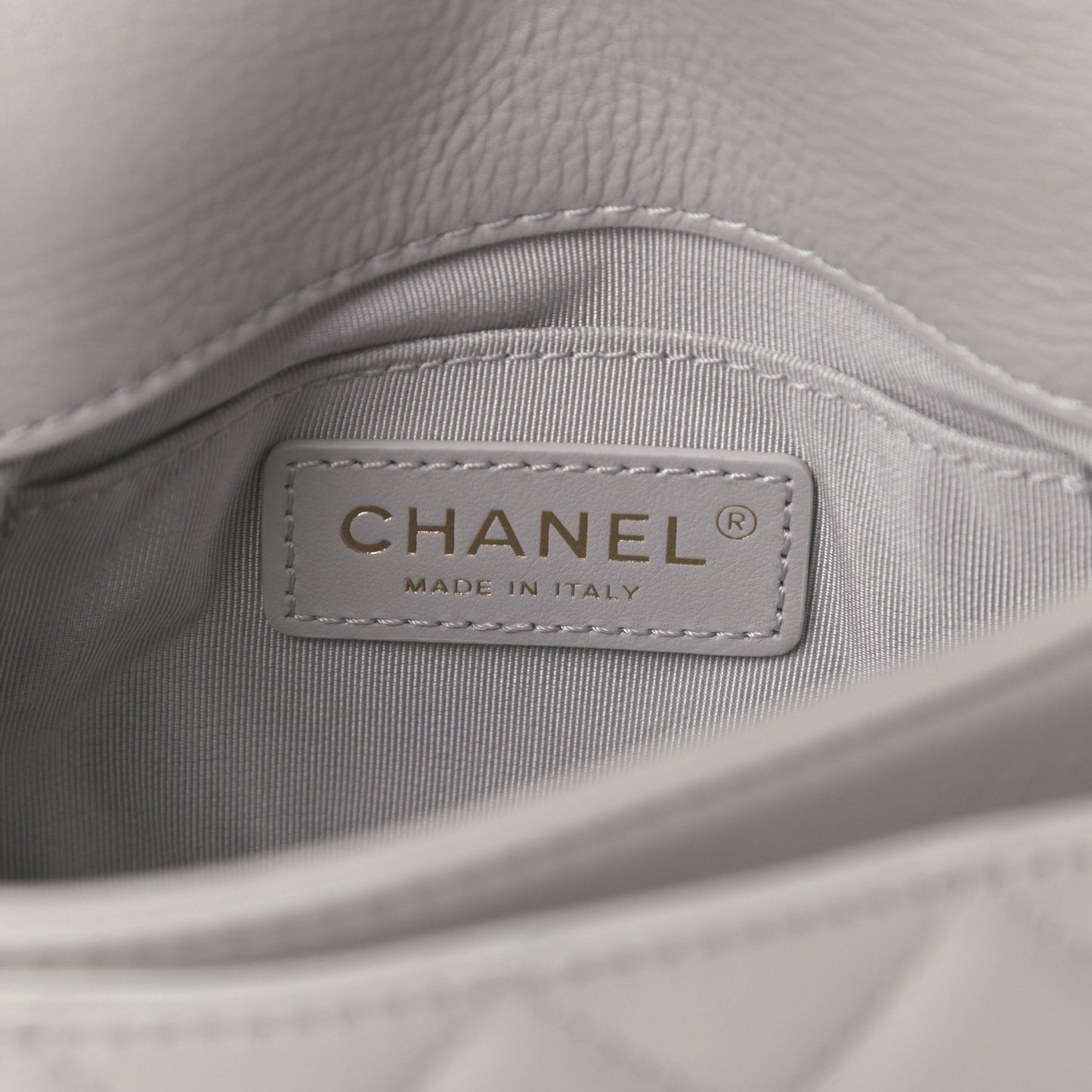 Calfskin Quilted Top Handle Flap Light Grey