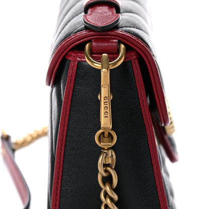 Gucci Vintage Effect Calfskin Matelasse Diagonal Mini Torchon GG Marmont Top Handle Shoulder Bag Black Romantic Cherry 12 of 12