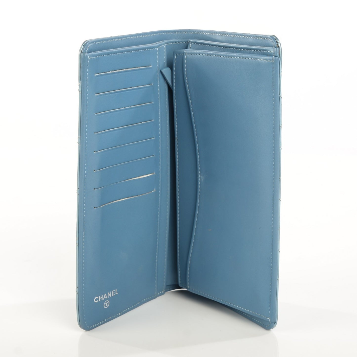 Patent Calfskin Quilted Yen Wallet Blue