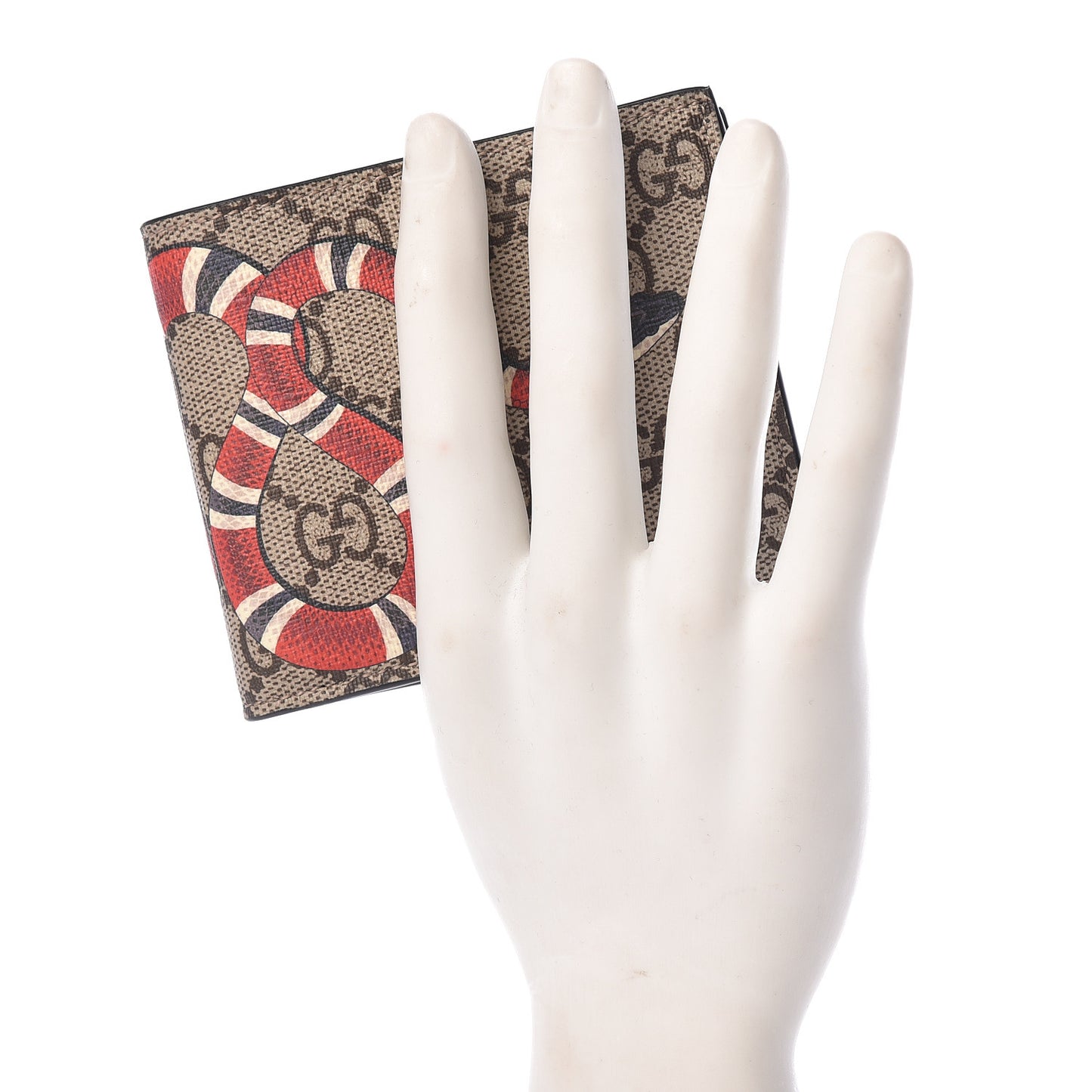 GG Supreme Monogram Selleria Calfskin Kingsnake Nice Bi-Fold Wallet Beige Ebony Multicolor Black