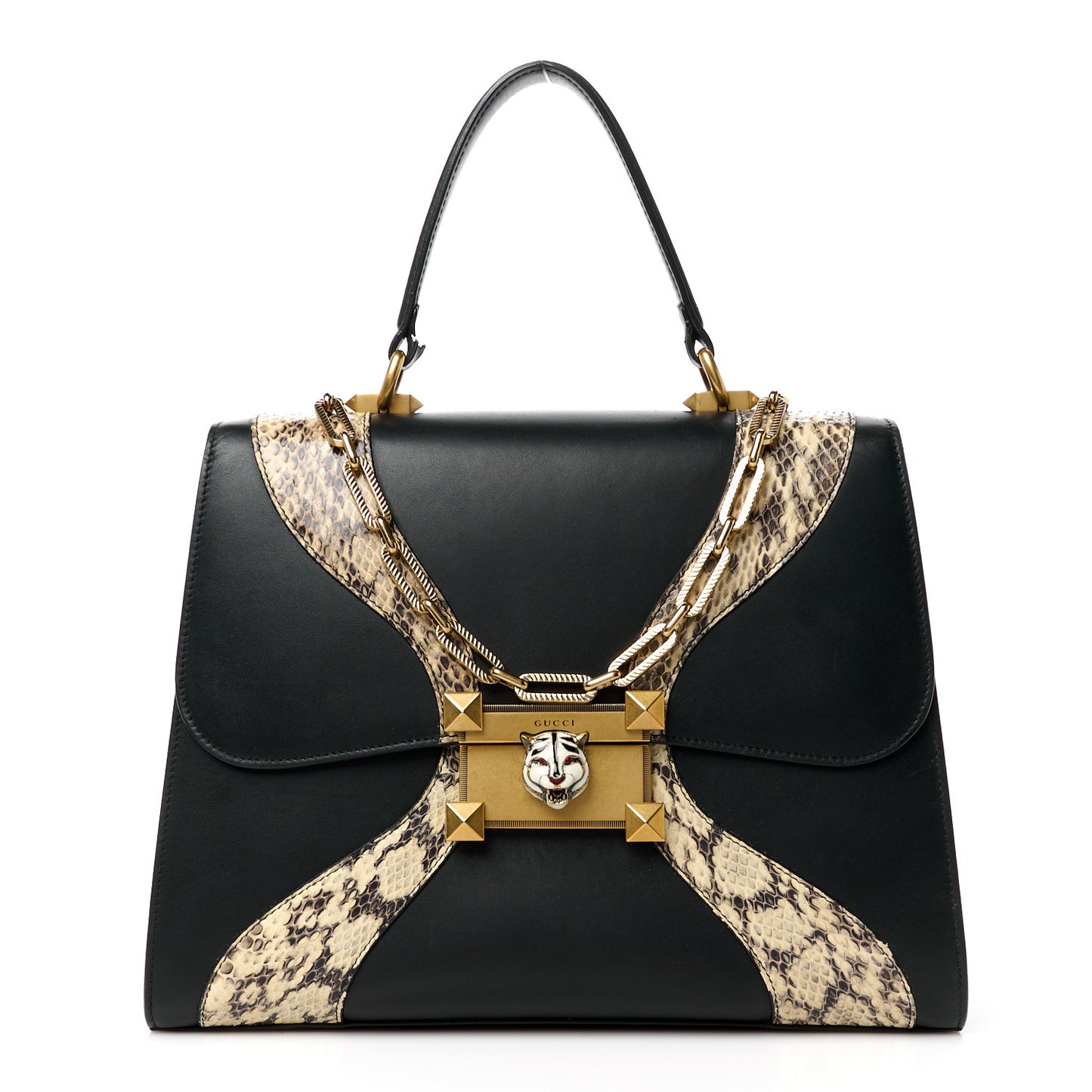 Calfskin Snakeskin GG Supreme Monogram Medium Osiride Top Handle Bag Black