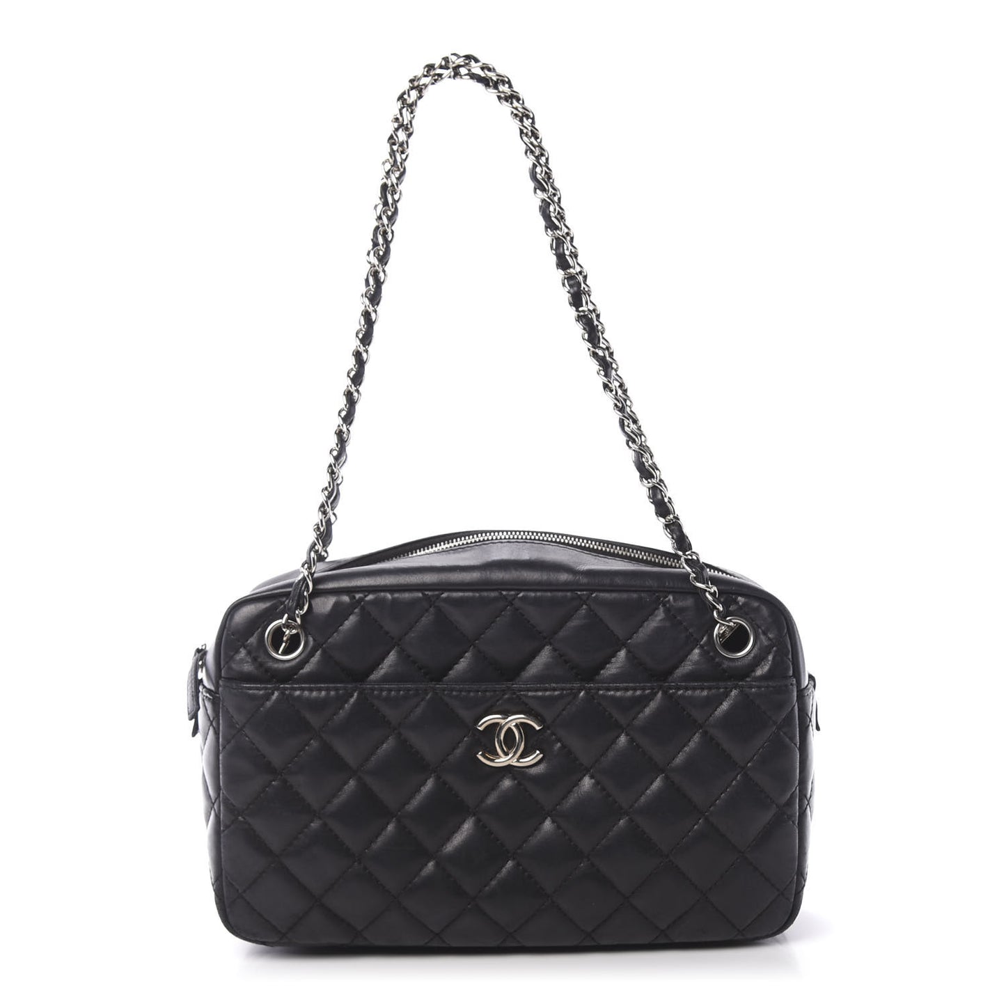 Lambskin Quilted Medium Camera Case Black