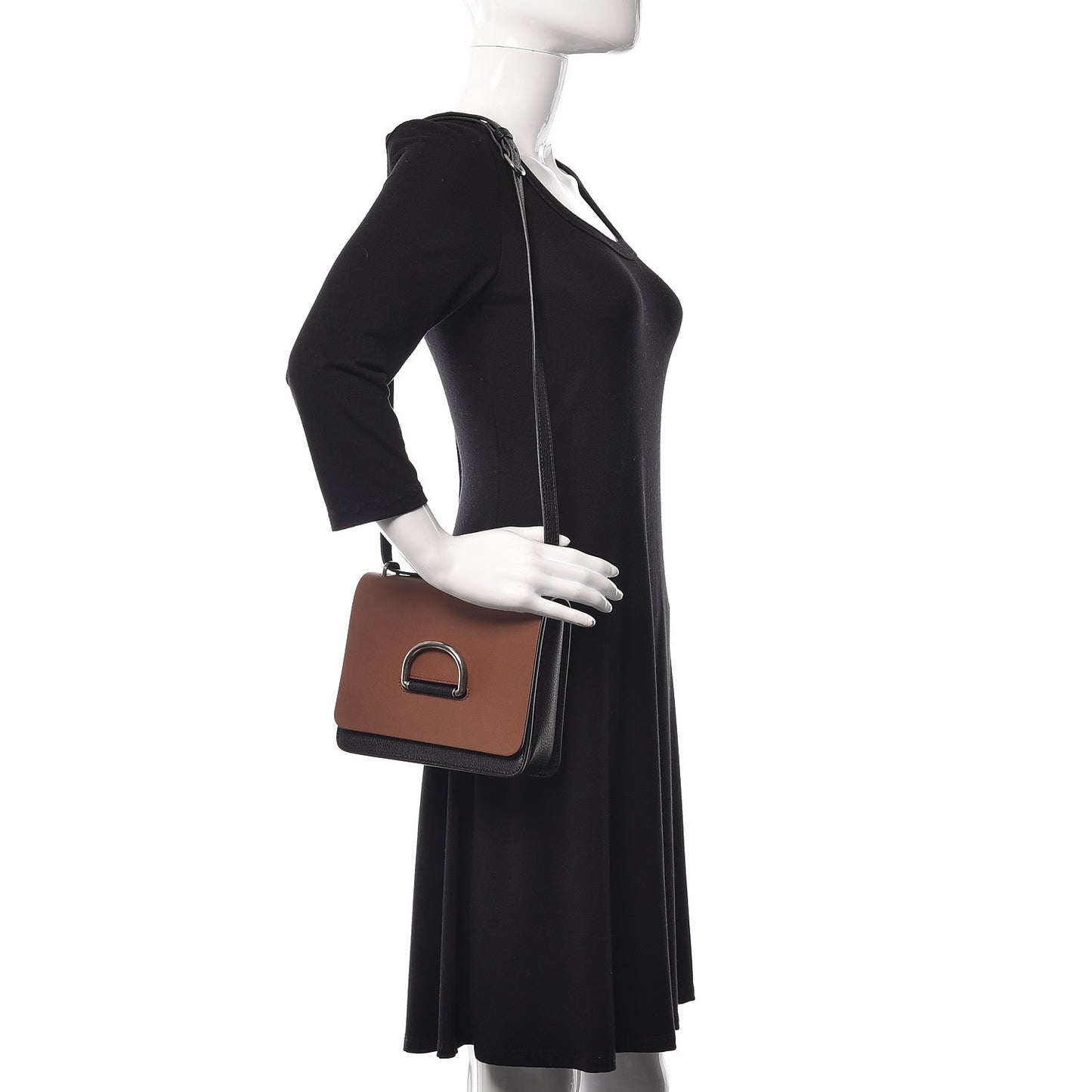 Calfskin Small D-Ring Bag Tan Black