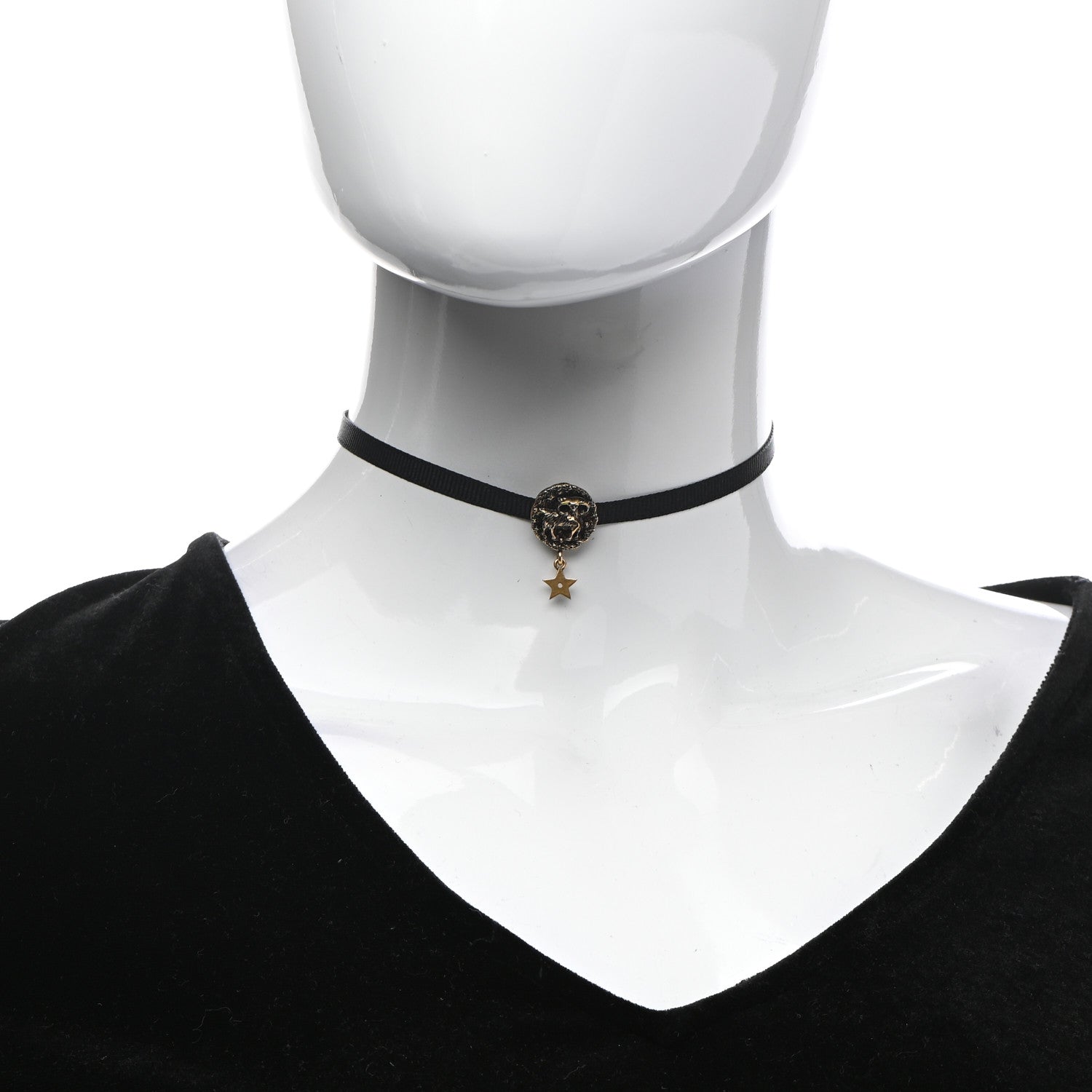 Christian Dior Grosgrain Ribbon Astrology Choker Necklace Black 2 of 5