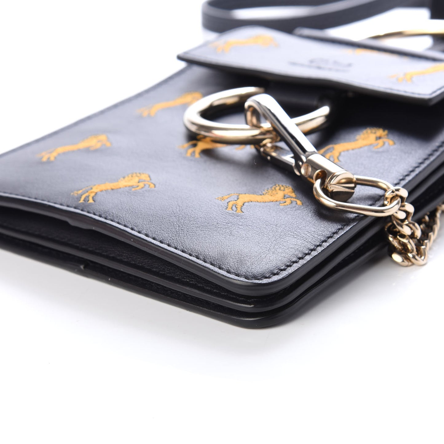 Smooth Calfskin Little Horses Embroidered Mini Faye Bracelet Bag Black
