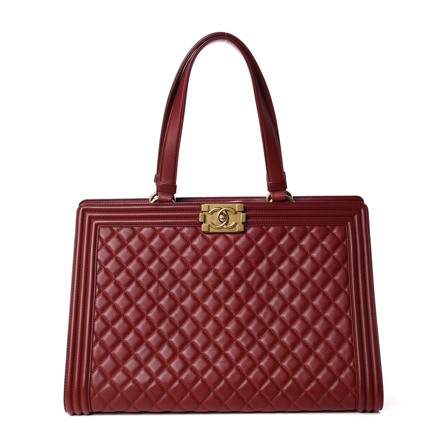 Lambskin Quilted Boy Shopping Tote Dark Red