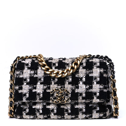 Chanel Tweed Quilted Medium Chanel 19 Flap Black Ecru White 1 of 5