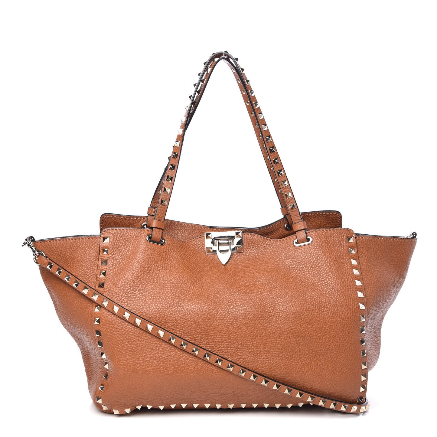 Pebbled Calfskin Medium Rockstud Tote Light Cuir