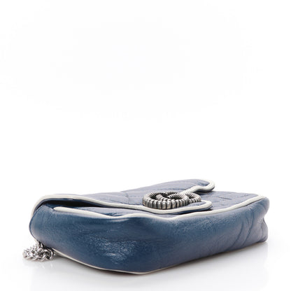 Gucci Vintage Effect Calfskin Matelasse Diagonal Super Mini Torchon GG Marmont Shoulder Bag Blue Agata Mystic White 4 of 10