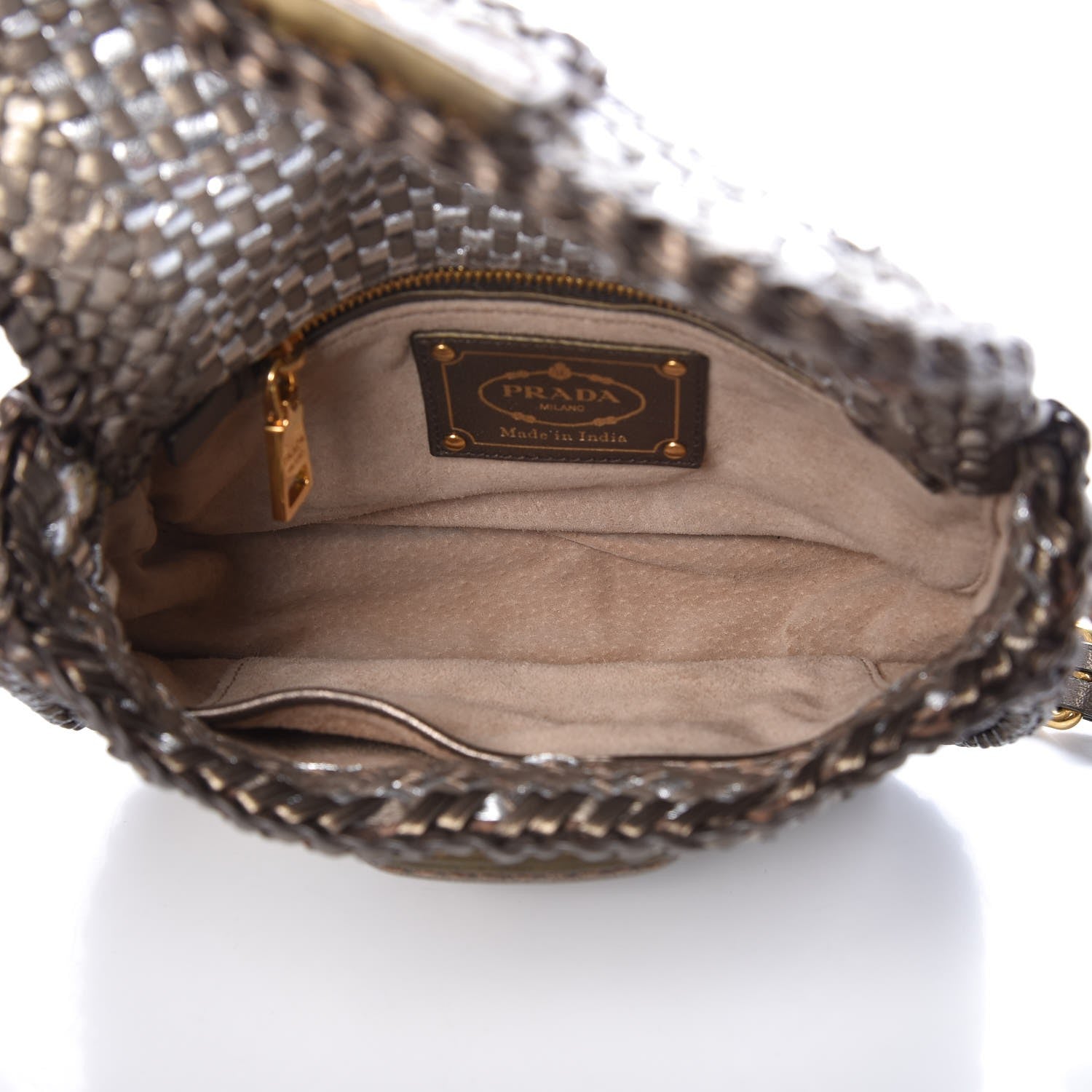 Prada Goatskin Woven Flap Crossbody Bag Argento 5 of 8