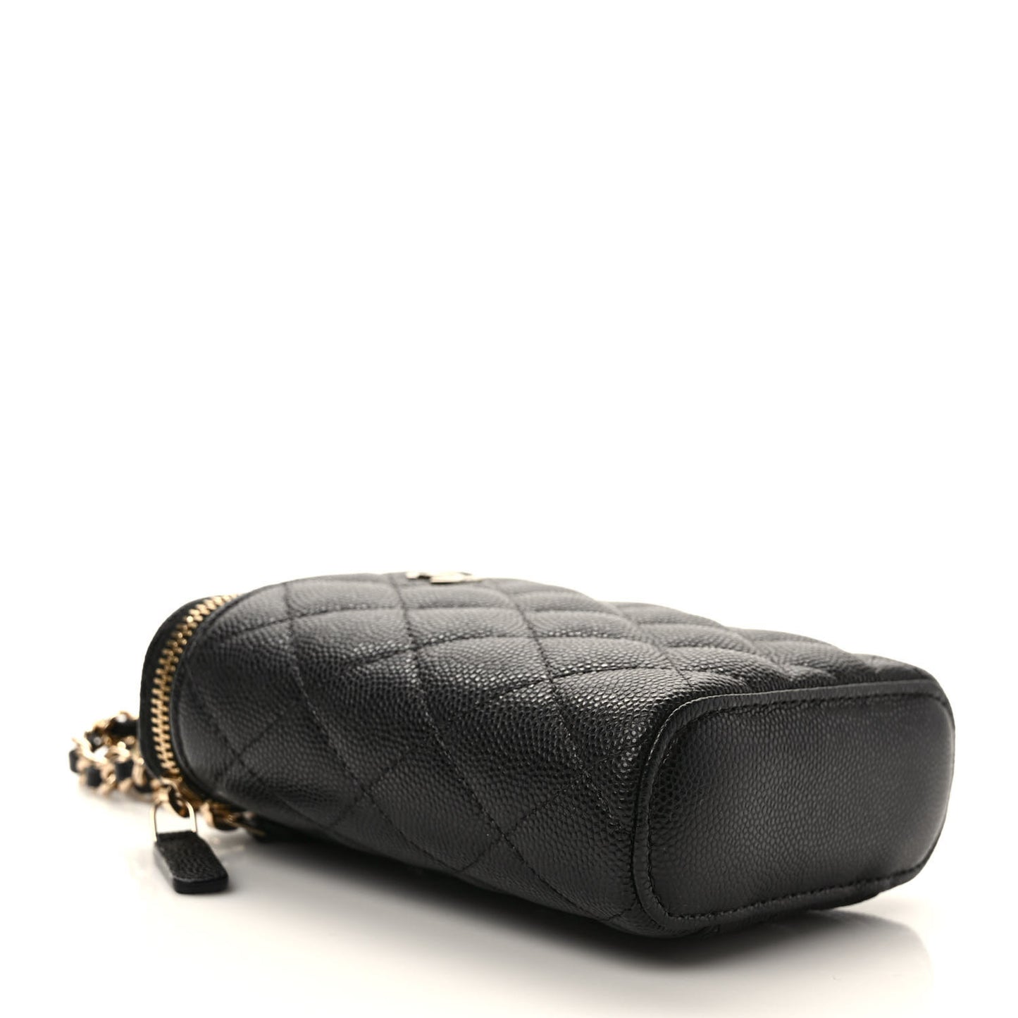 Caviar Quilted Small Vertical Coco Beauty Vanity Case With Chain Black