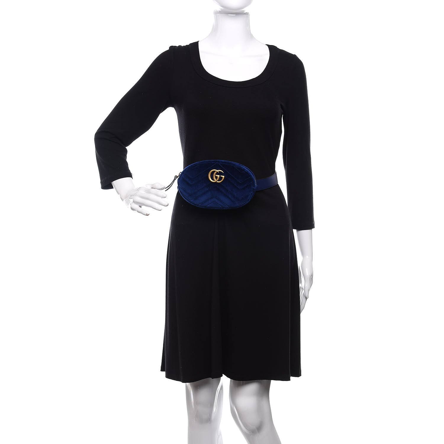 Gucci Velvet Matelasse GG Marmont Belt Bag 95 38 Cobalt Blue 2 of 12