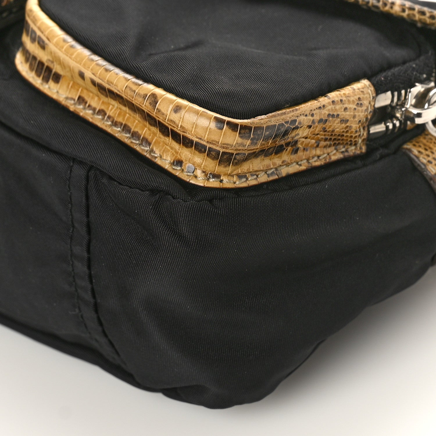 Prada Tessuto Nylon Snakeskin Shoulder Bag Black 8 of 8