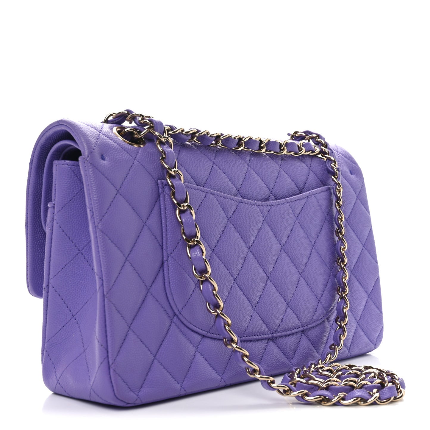 Caviar Quilted Medium Double Flap Purple