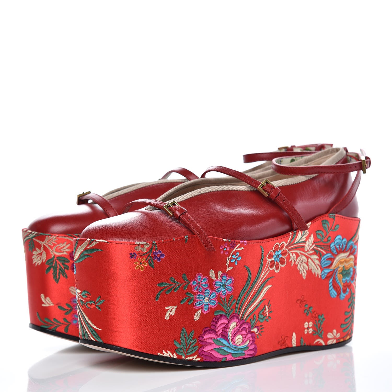 Gucci Malaga Kid Silk Hannelore Detachable Platform Slide 37 Hibiscus Red 3 of 11
