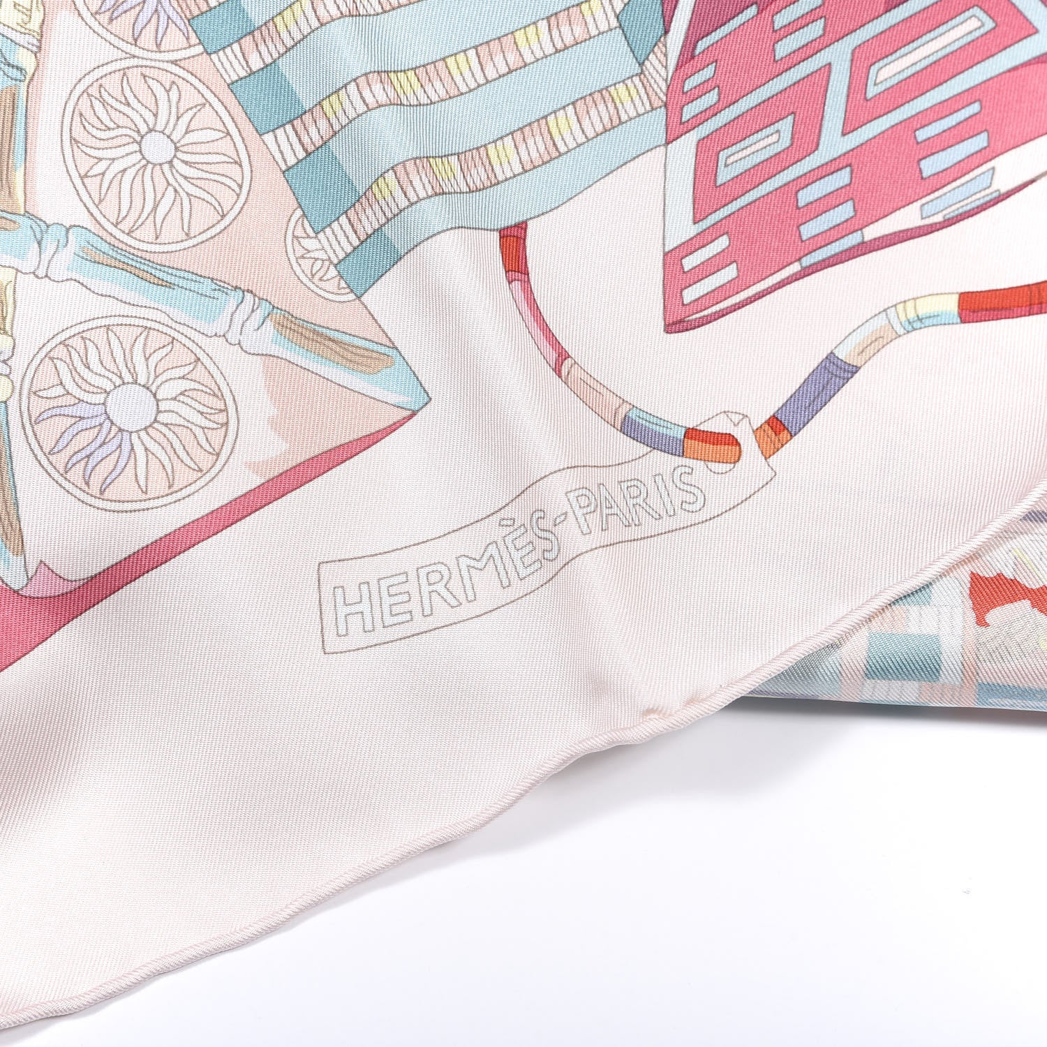 Hermes Silk Voyage En Etoffes Scarf 90 Rose Pale Saumon Jaune Pale 2 of 6