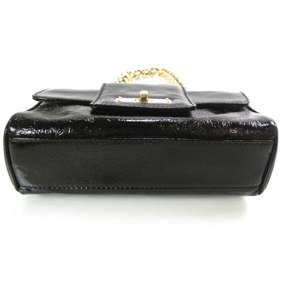 Textured Patent Chain Bag Black