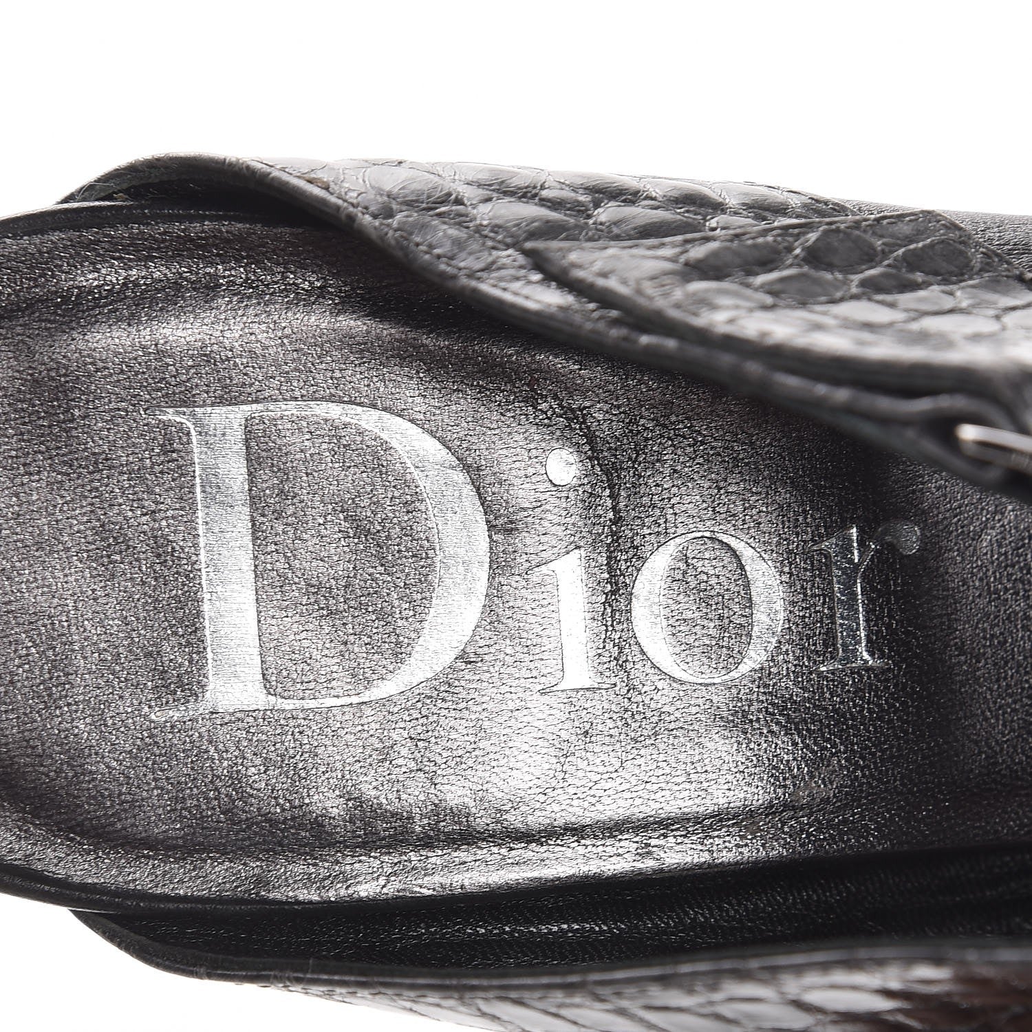 Christian Dior Metallic Lambskin Alligator Mule Sandals 40 Dark Silver 9 of 11