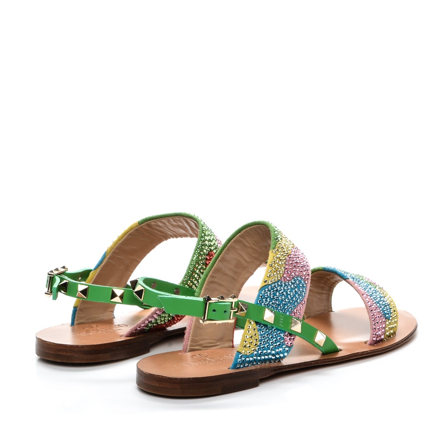 Nappa Crystal Camouflage Rockstud Flat Sandals 37 Multicolor