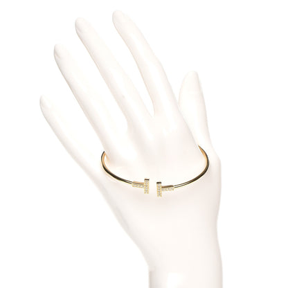Tiffany 18K Yellow Gold Diamond T Wire Bracelet 2 of 5