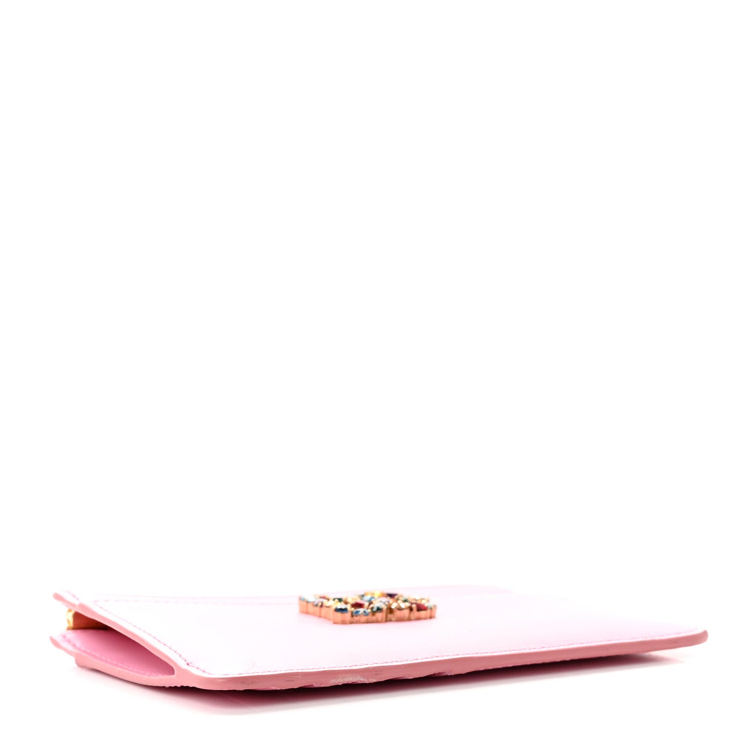 Calfskin Embellished Logo Zip Card Holder Pink