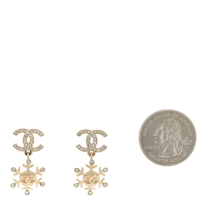 Chanel Crystal Snowflake CC Drop Earrings Gold 2 of 4