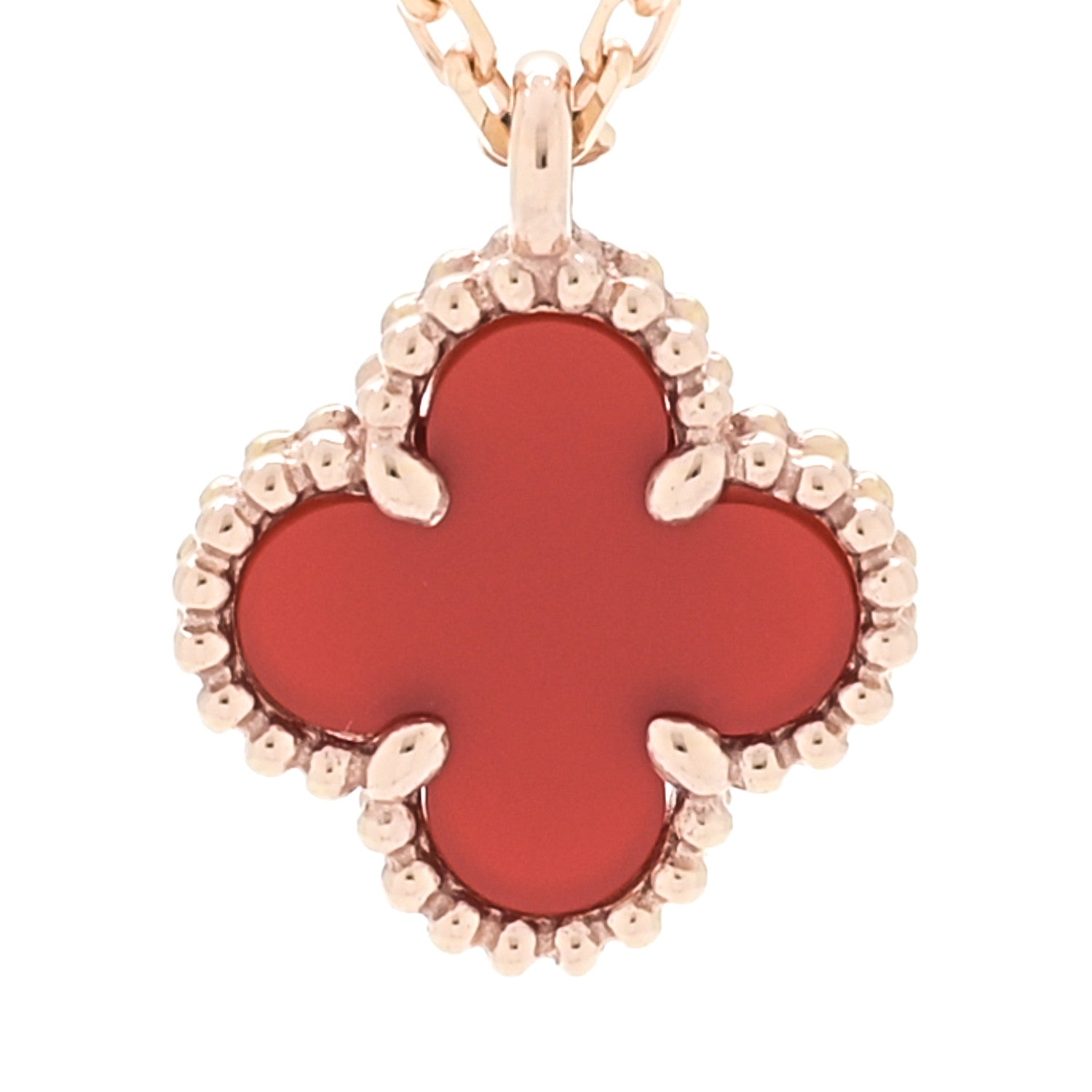 Van Cleef & Arpels 18K Rose Gold Carnelian Sweet Alhambra Pendant Necklace 4 of 6