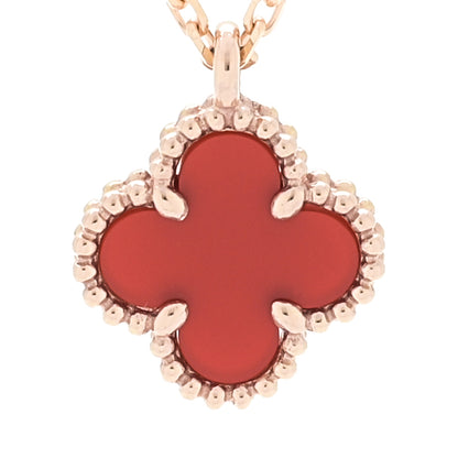 Van Cleef & Arpels 18K Rose Gold Carnelian Sweet Alhambra Pendant Necklace 4 of 6