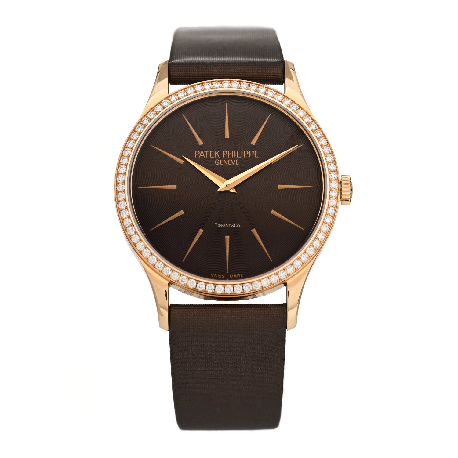 Patek Philippe 18K Rose Gold Satin Diamond Bezel 33mm Calatrava Manual Winding Watch Brown 4897R-001 1 of 5