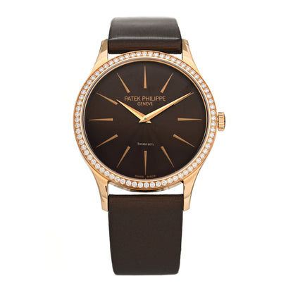 Patek Philippe 18K Rose Gold Satin Diamond Bezel 33mm Calatrava Manual Winding Watch Brown 4897R-001 1 of 5