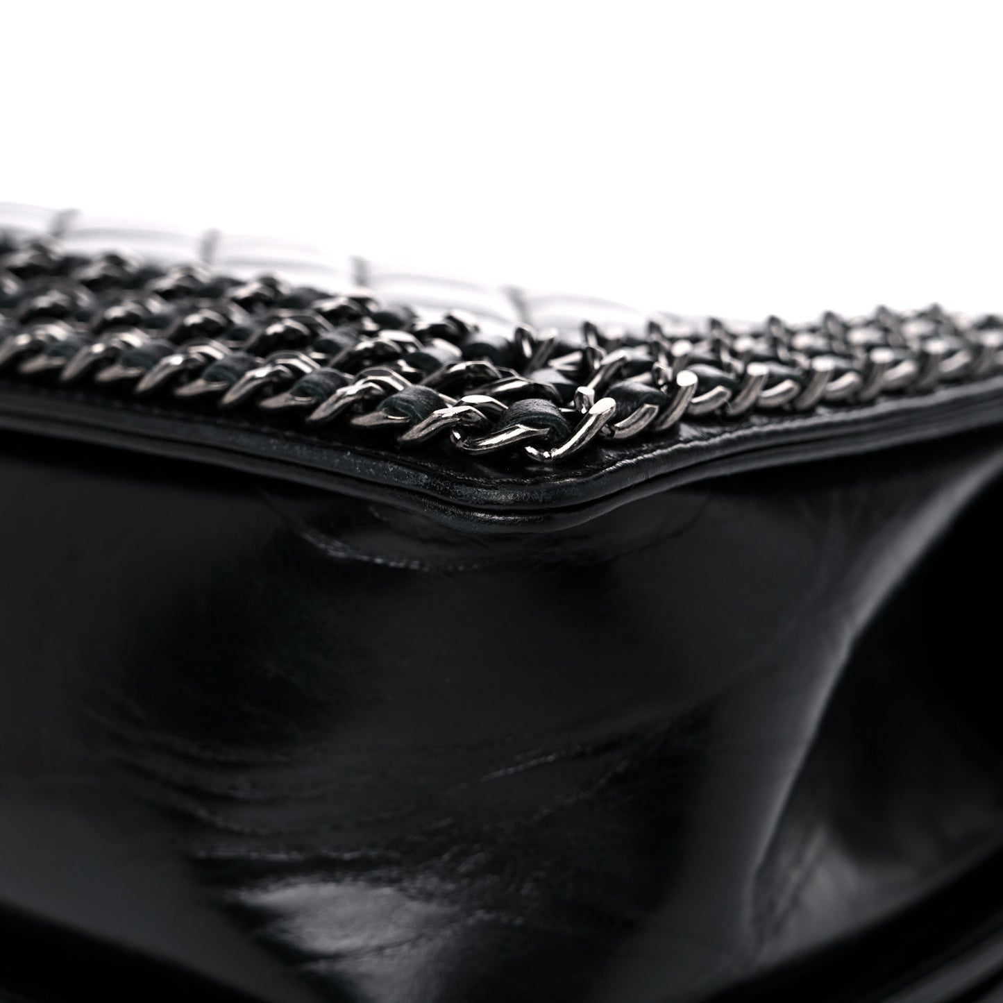 Glazed Calfskin Quilted Medium Boy Chained Flap Black