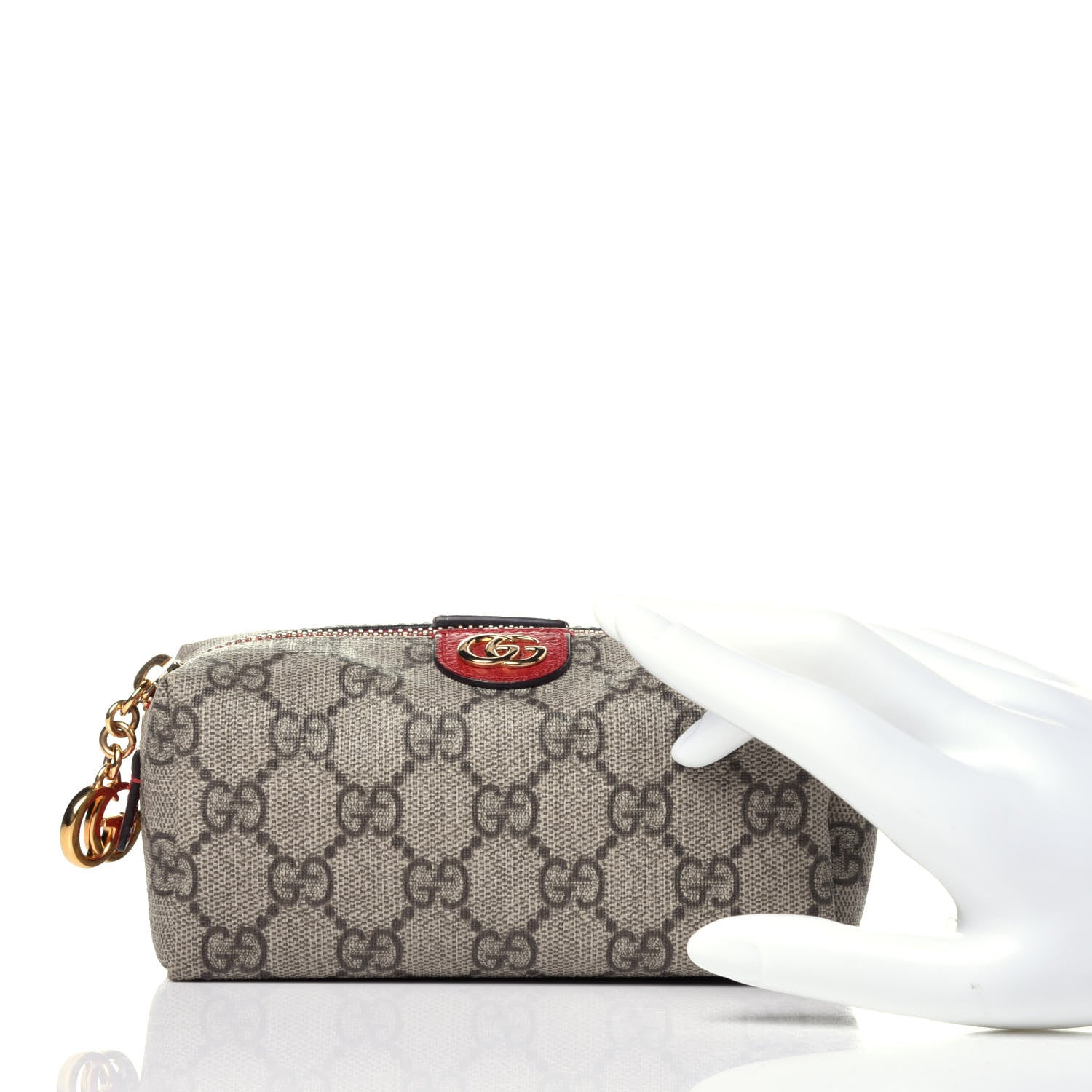 Gucci Soft GG Supreme Monogram Calfskin Small Ophidia Cosmetic Case Beige Ebony Hibiscus Red 2 of 11