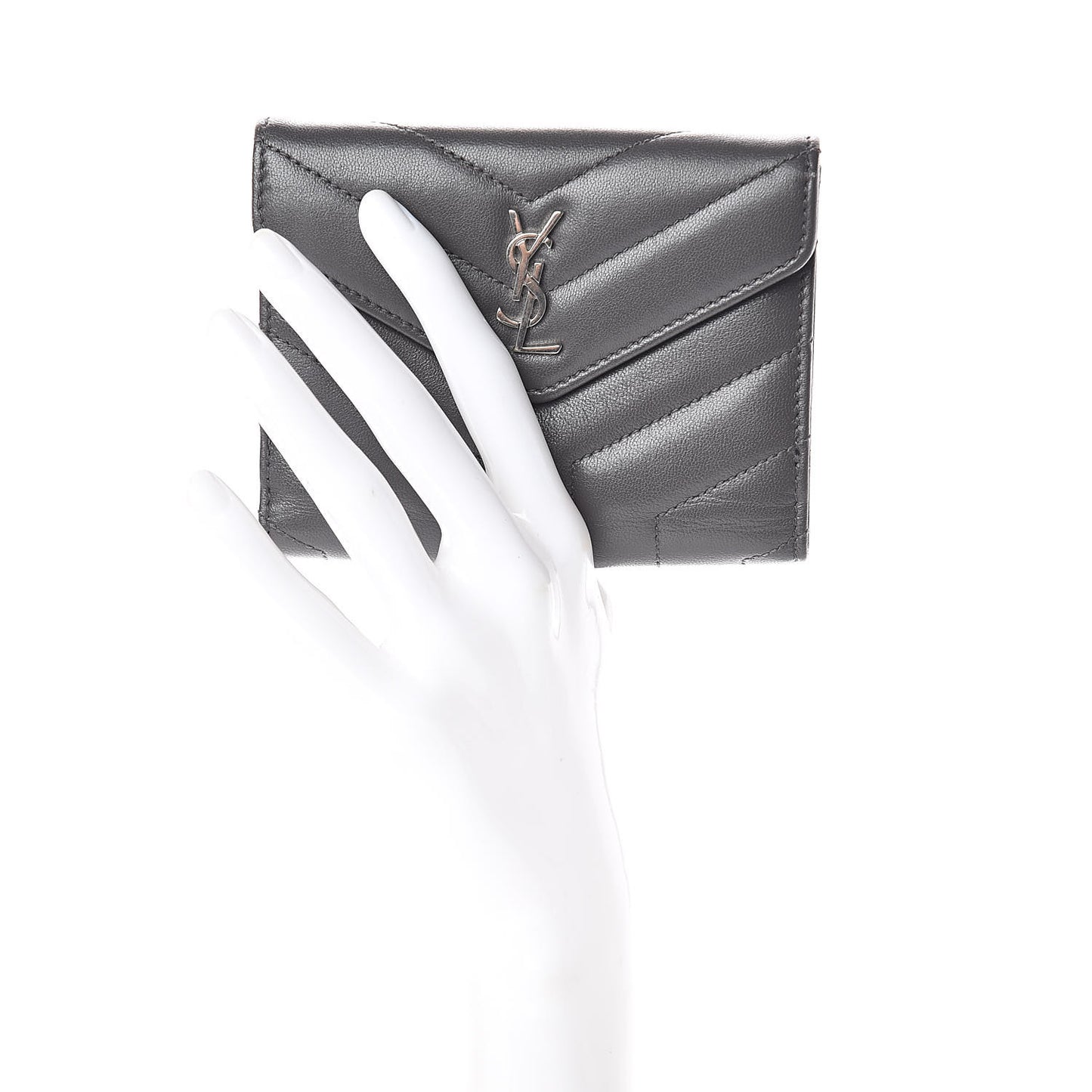 Lambskin Y Quilted Monogram Compact Loulou Wallet Asphalt