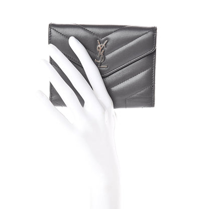Saint Laurent Lambskin Y Quilted Monogram Compact Loulou Wallet Asphalt 2 of 6