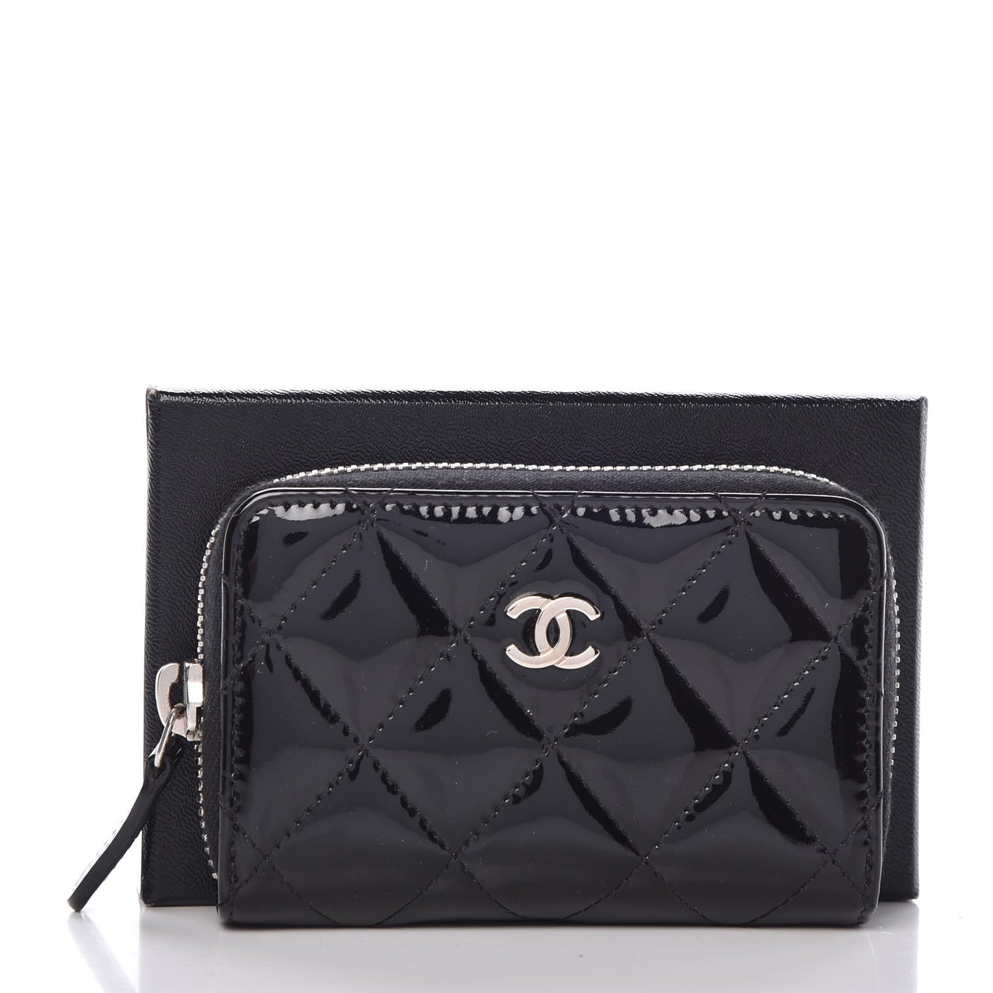 Patent Calfskin Quilted Zip Coin Purse Black