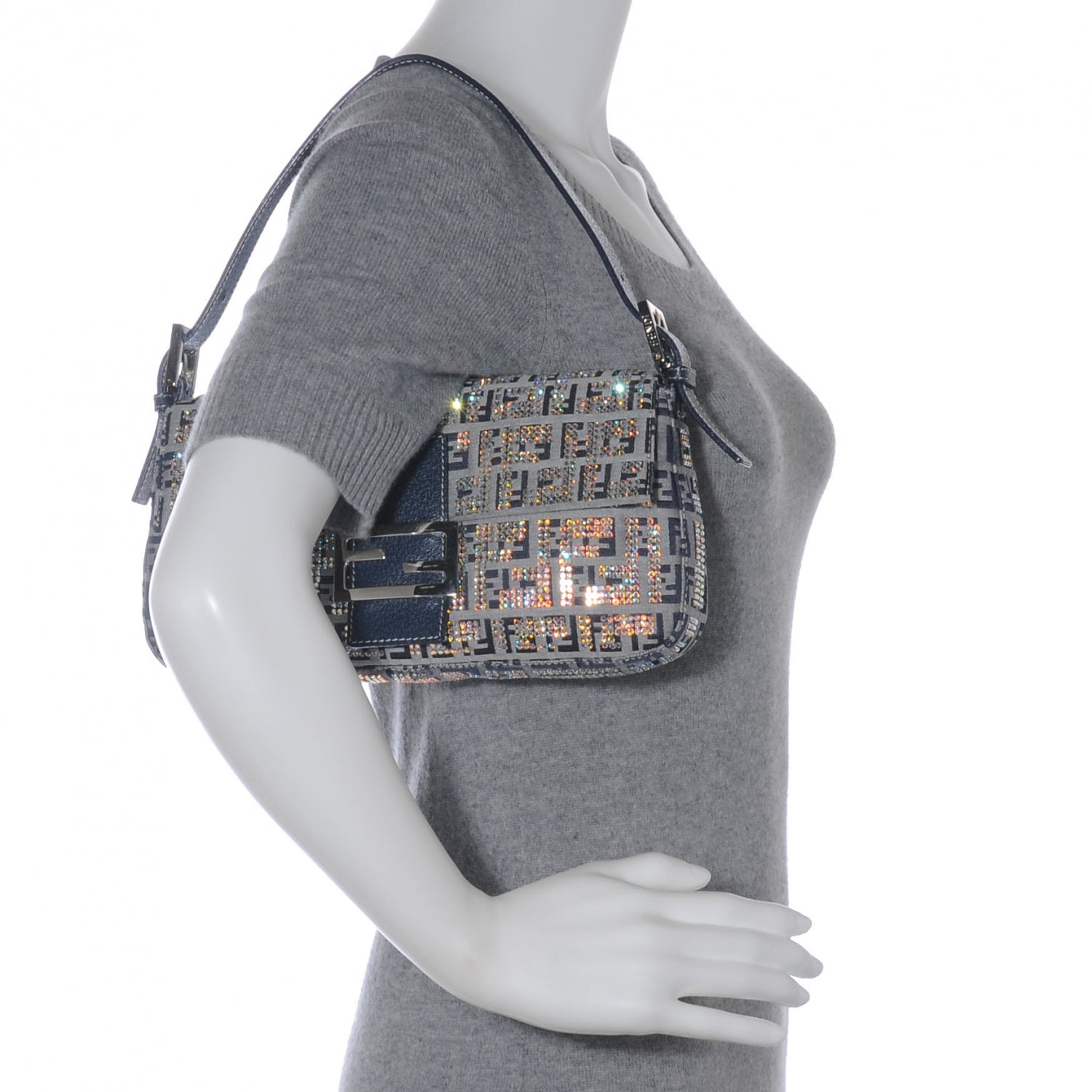 Fendi Zucchino Crystal Baguette Navy 2 of 8