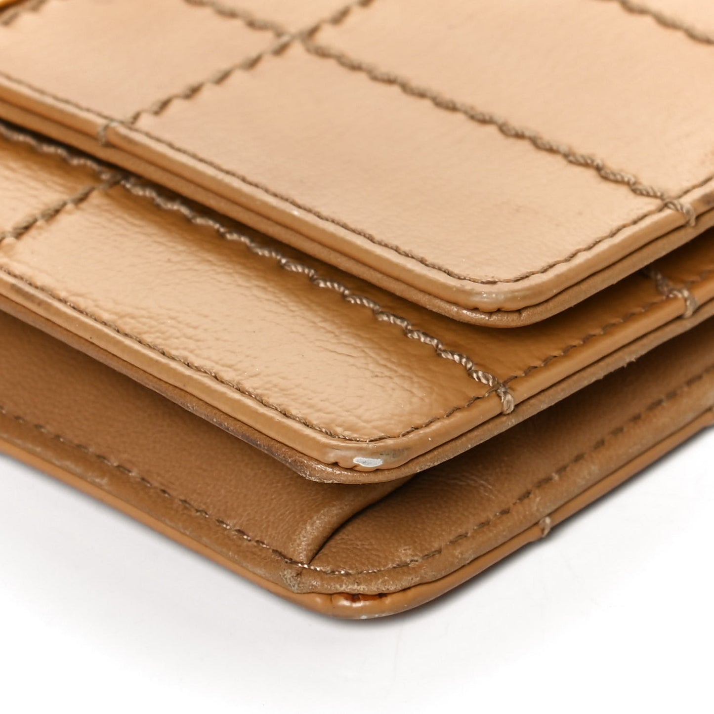 Calfskin Square Stitched Wallet On Chain WOC Beige