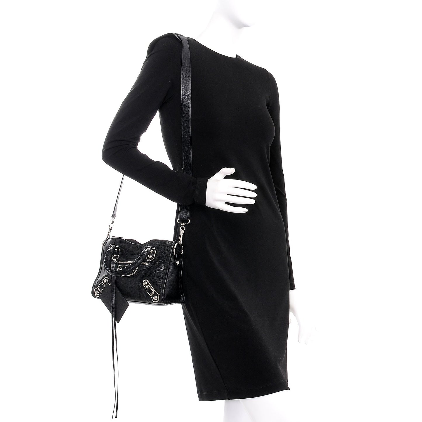 Chevre Silver Metallic Edge Hardware Mini City Black
