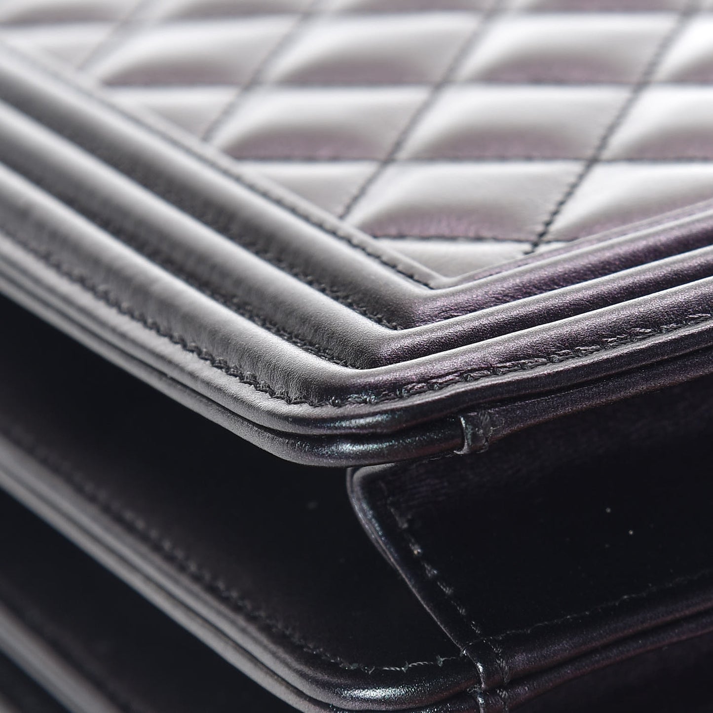Iridescent Calfskin Quilted North South Boy Flap Black