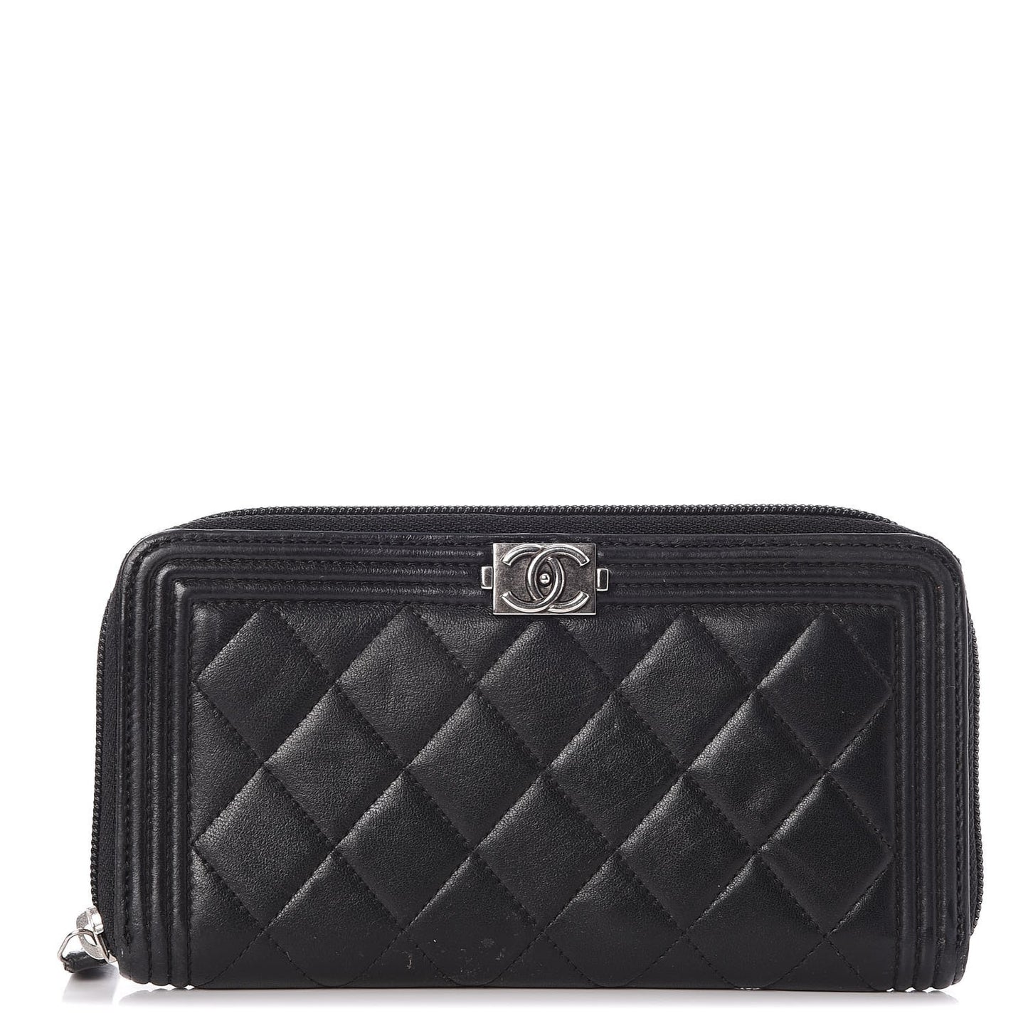 Lambskin Quilted Boy Zip Around Wallet Black